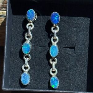 Southwestern Stunning sterling Silver Australian boulder opal Blue Earrings